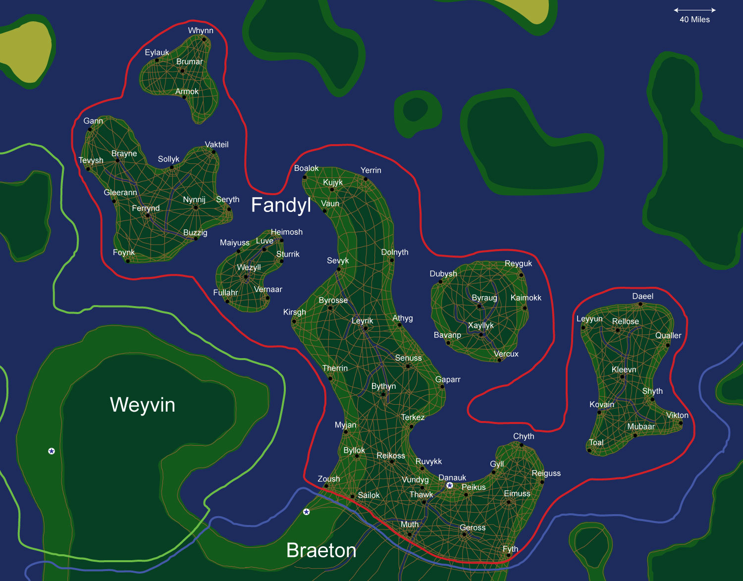 Map of the nation of Fandyl