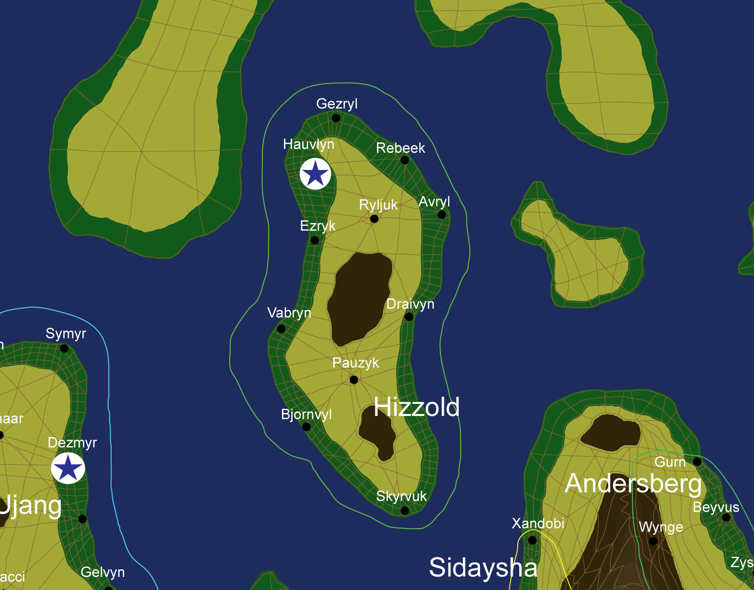 Map of the nation of Hizzold